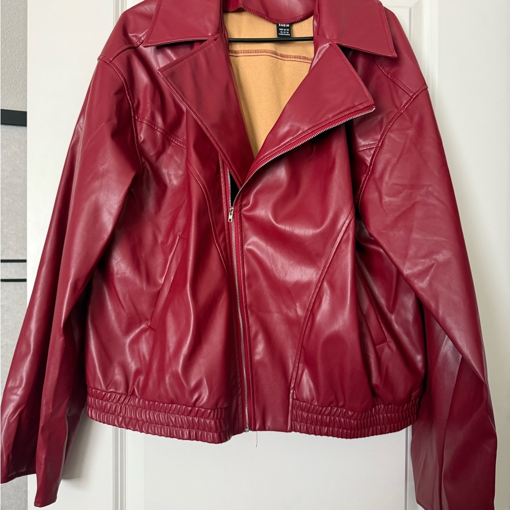 Women's Red Faux Leather Jacket